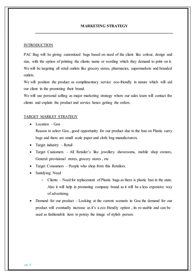 business plan paper and cloth bags manufacturing (PAC BAGS) PDF