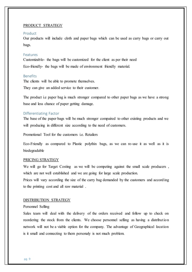 business plan paper and cloth bags manufacturing (PAC BAGS) PDF