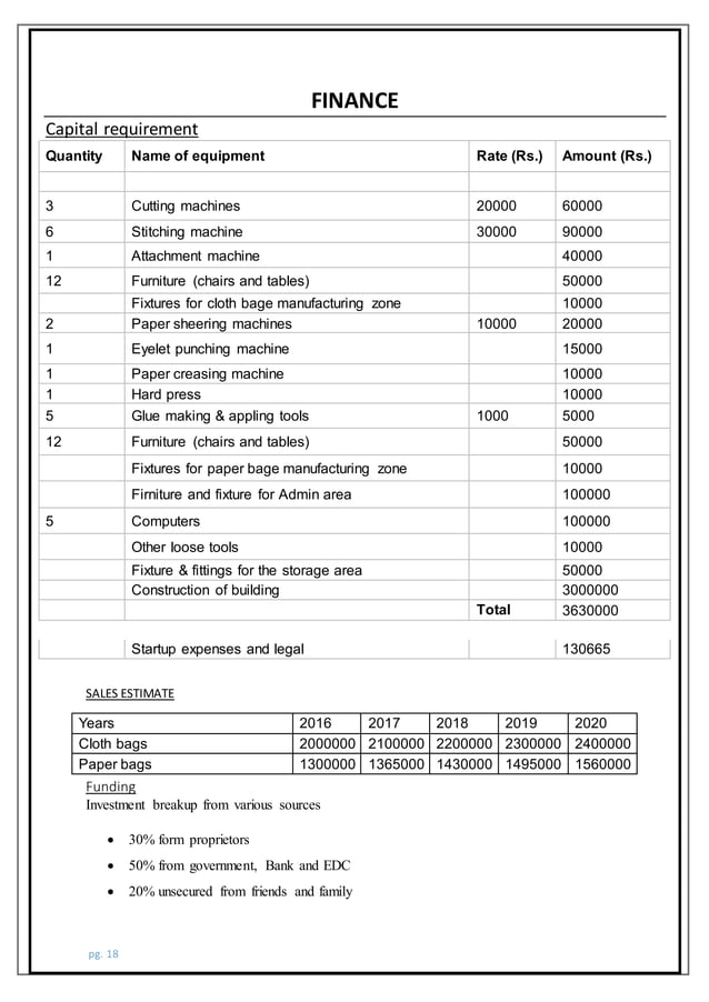 business plan paper and cloth bags manufacturing (PAC BAGS) PDF