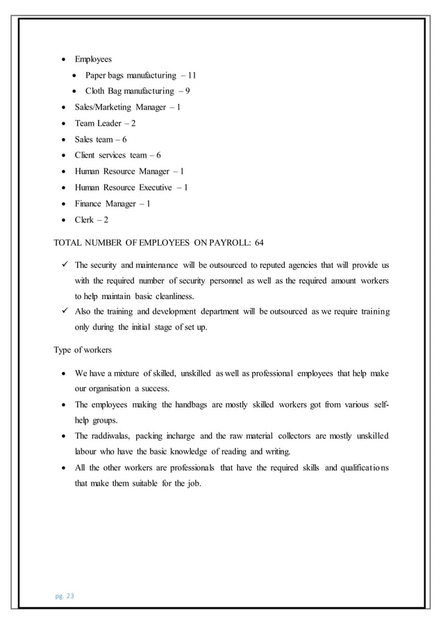 business plan - paper and cloth bags manufacturing (PAC BAGS) | PDF