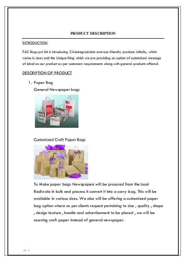 business plan - paper and cloth bags manufacturing (PAC BAGS) business plan - paper and cloth bags manufacturing (PAC BAGS)