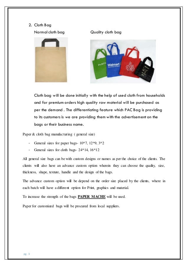 business plan - paper and cloth bags manufacturing (PAC BAGS) business plan - paper and cloth bags manufacturing (PAC BAGS)