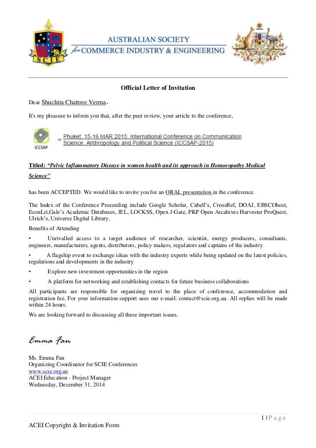 Invitation card from Australian science Society 2015.