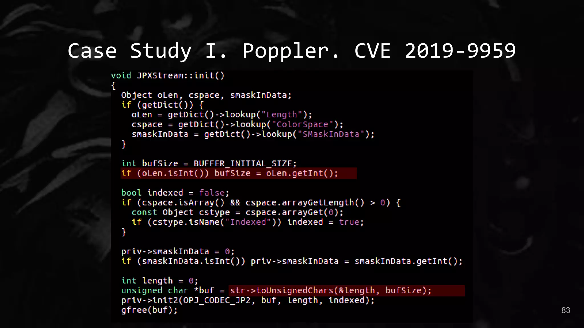 Case Study I. Poppler. CVE 2019-9959
83
 