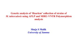 Genetic analysis of ‘Haarlem’ collection of strains of  M. tuberculosis  using AFLP and MIRU-VNTR Polymorphism  analysis   Shuja S Malik University of Jammu 