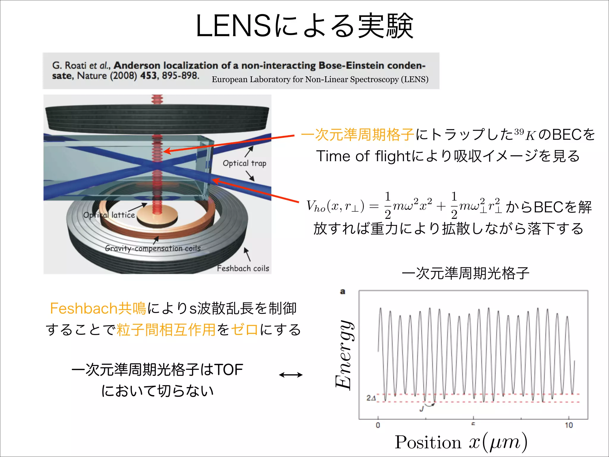 European Laboratory for Non-Linear Spectroscopy (LENS)




                                                         39
                                                              K



                                     1      1
                       Vho (x, r⊥ ) = mω x + mω⊥ r⊥
                                        2 2    2 2
                                     2      2




                              Energy



                                             Position x(µm)
 