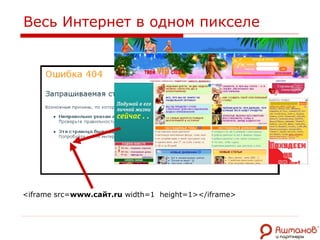 Весь Интернет в одном пикселе <iframe src= www.сайт.ru  width=1  height=1></iframe> 