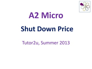 A2 Micro
Shut Down Price
Tutor2u, Summer 2013
 