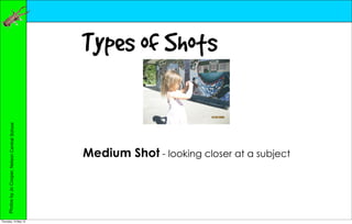 Types of Shots
     Photos by Jo Cooper, Nelson Central School




                                                  Medium Shot - looking closer at a subject




Thursday, 10 May 12
 