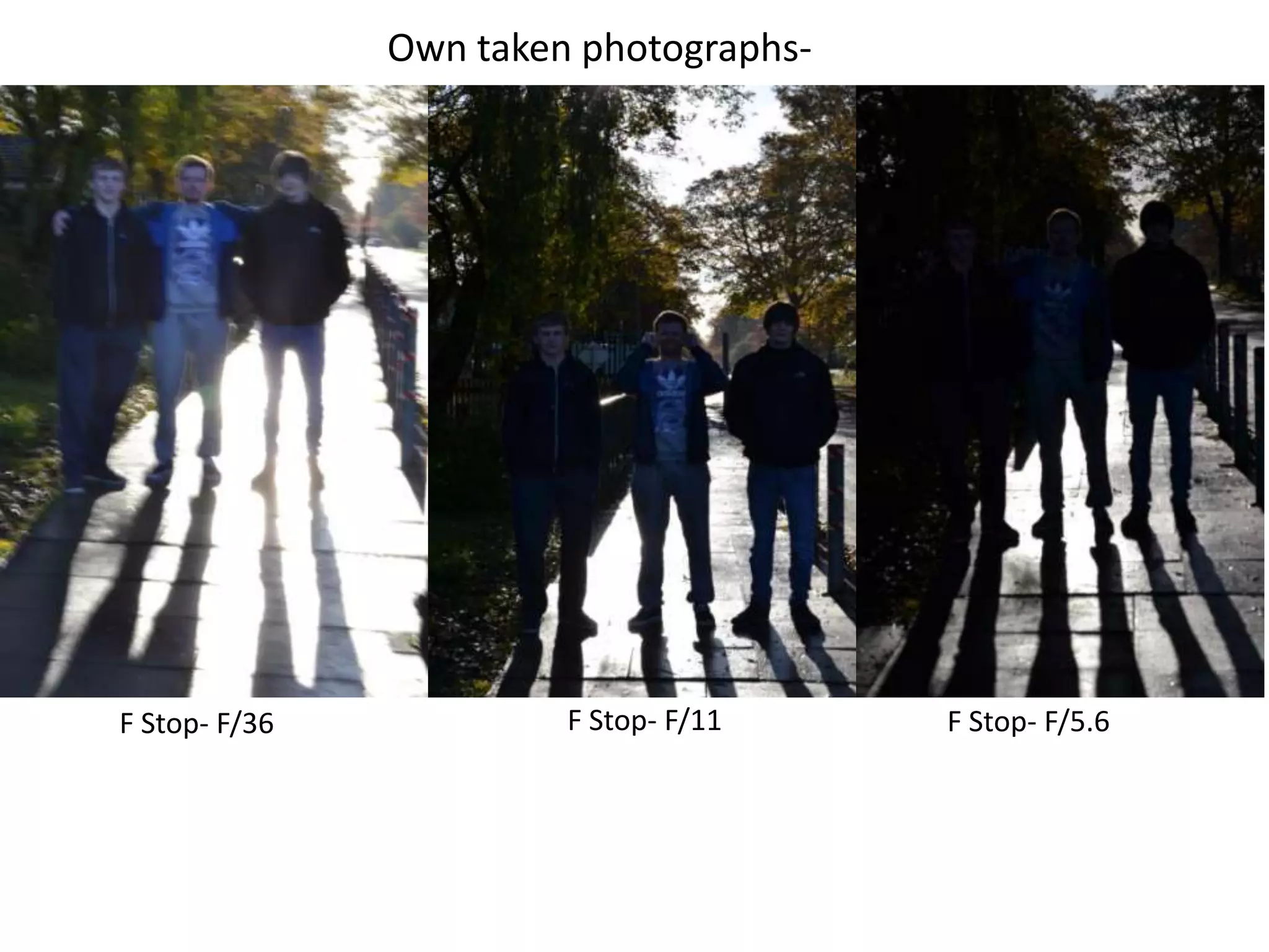 Own taken photographs-

F Stop- F/36

F Stop- F/11

F Stop- F/5.6

 