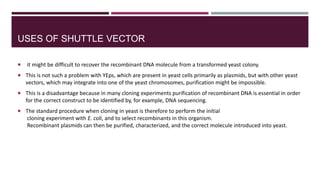 Shuttle vector - a plasmid vector used in rDNA technology. | PPTX