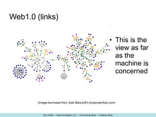 Web1.0 (links) (Image borrowed from Josh Bancroft’s tinyscreenfuls.com) This is the view as far as the machine is concerned 