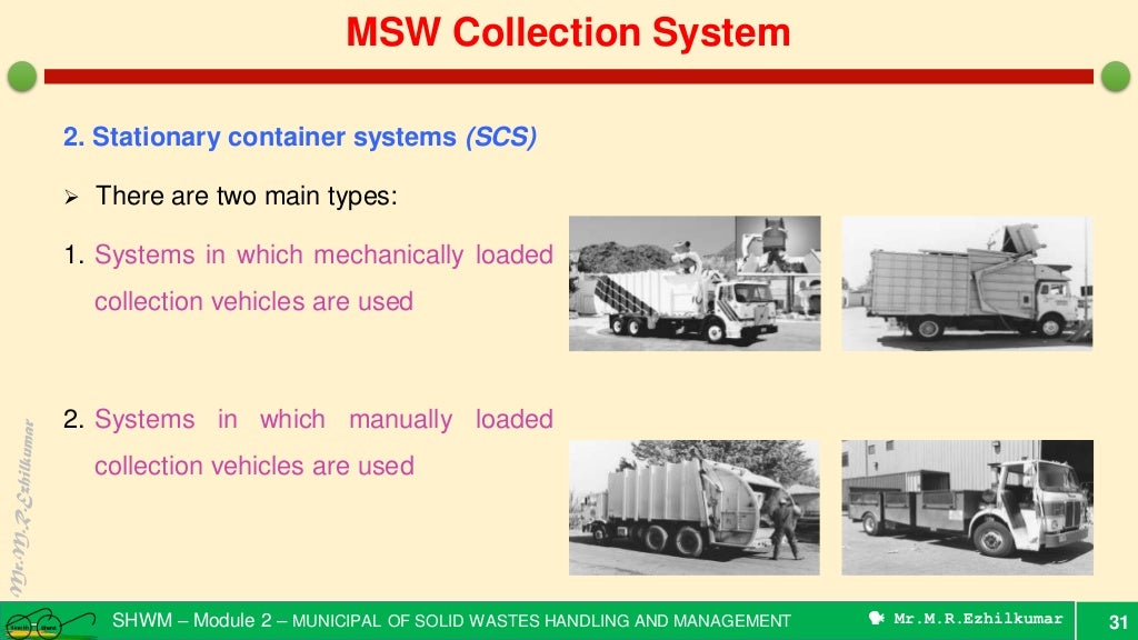 Types of Collection system & its Analysis Municipal Solid Wastes