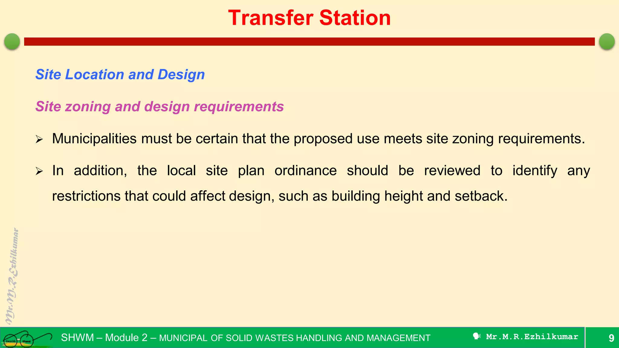 Location of transfer station - Municipal Solid Wastes | PDF