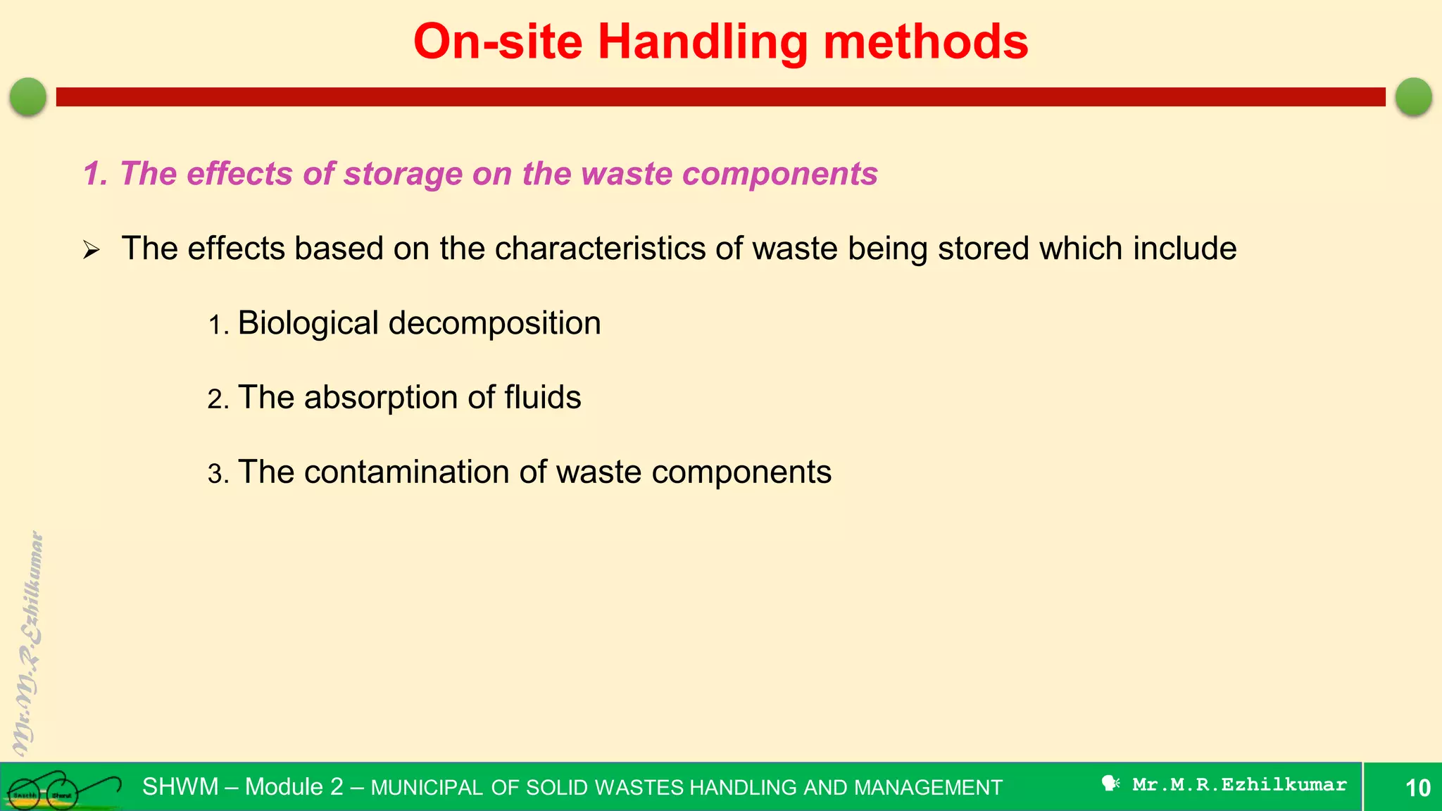 On-site handling methods - Municipal Solid Wastes | PDF