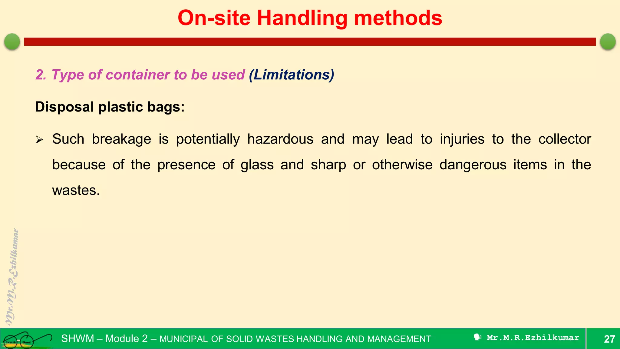On-site handling methods - Municipal Solid Wastes | PDF