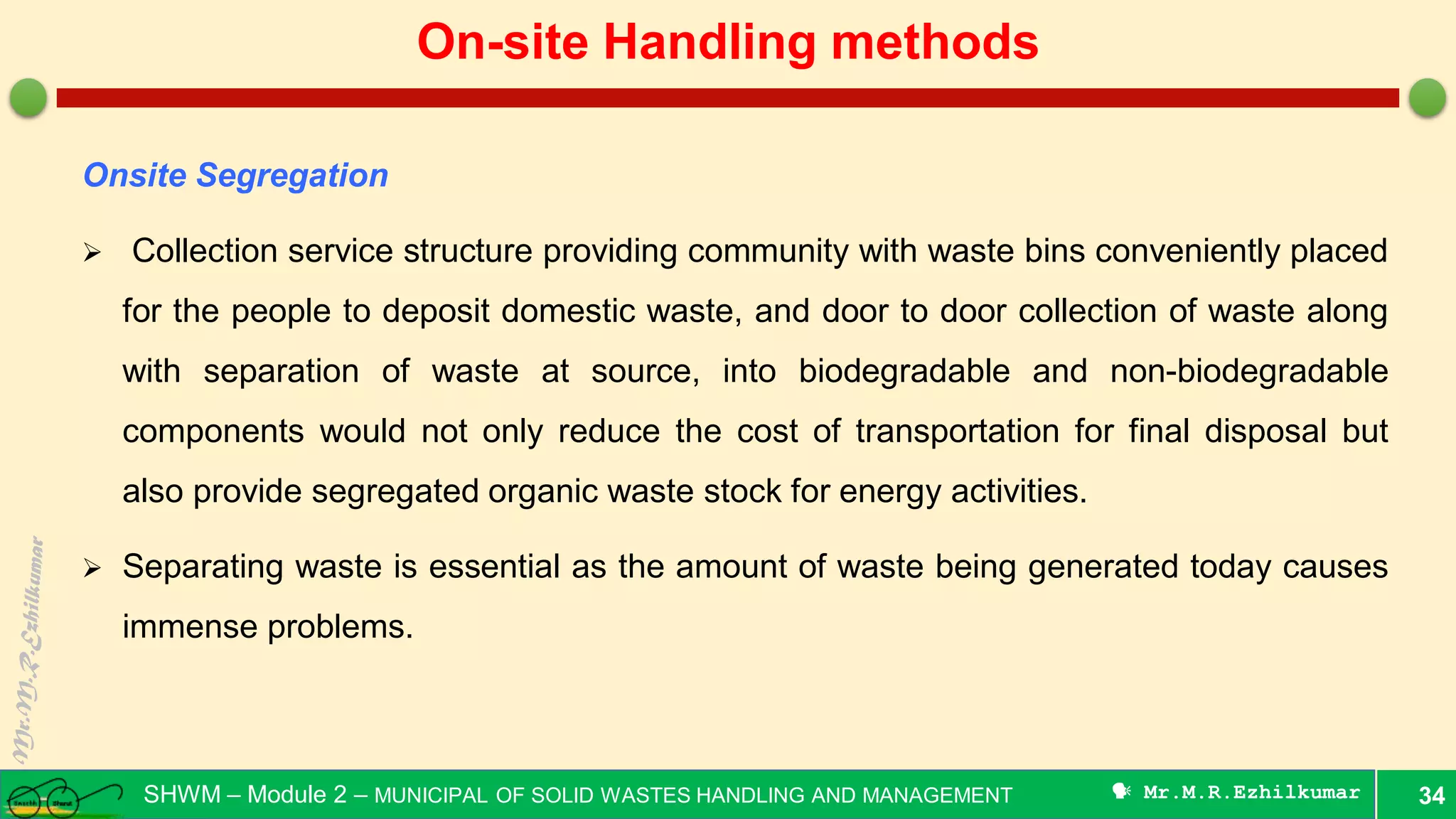 On-site handling methods - Municipal Solid Wastes | PDF