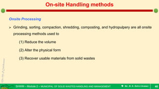 On-site handling methods - Municipal Solid Wastes | PDF
