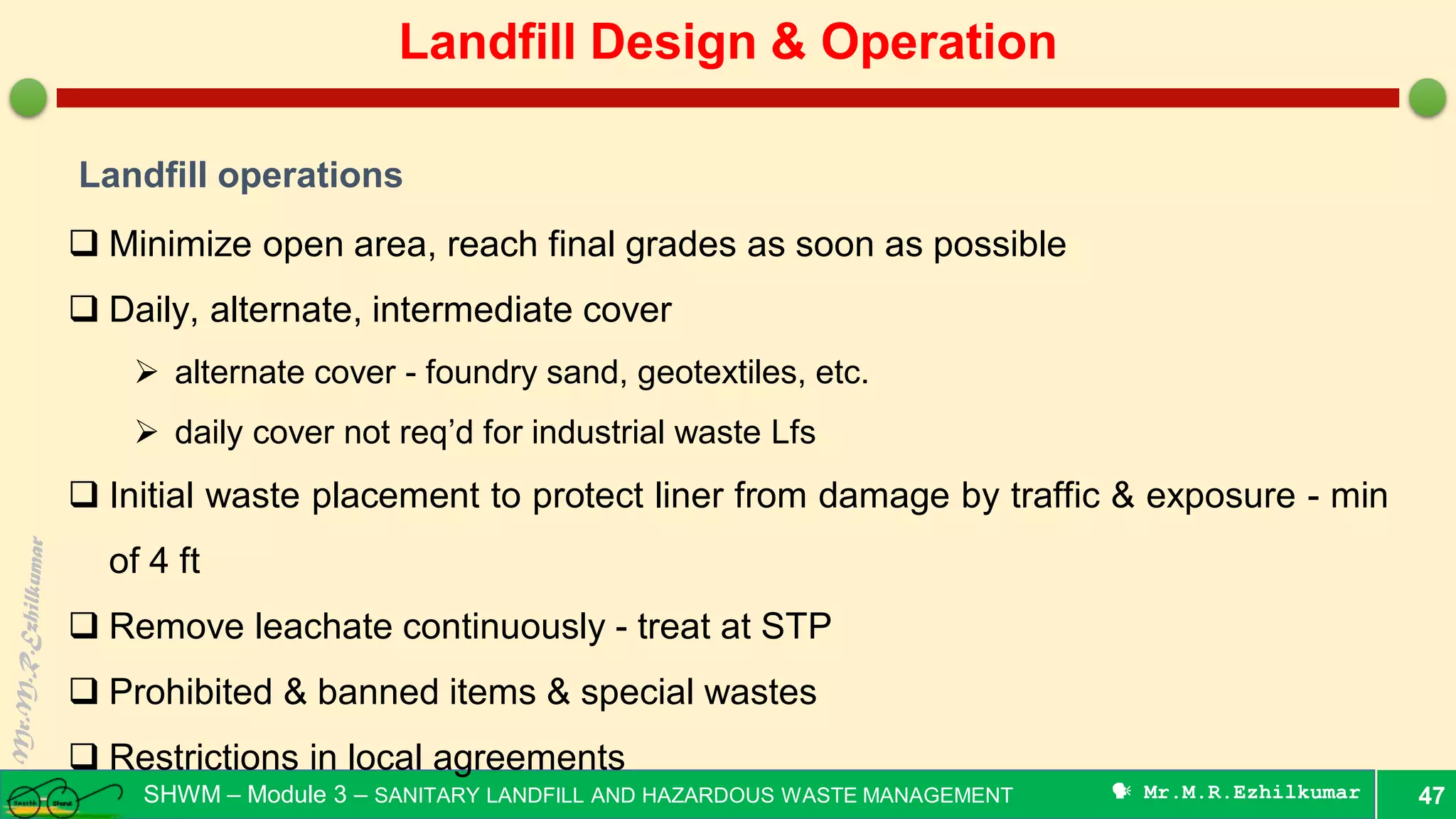 Preliminary design and operation of sanitary landfill PDF