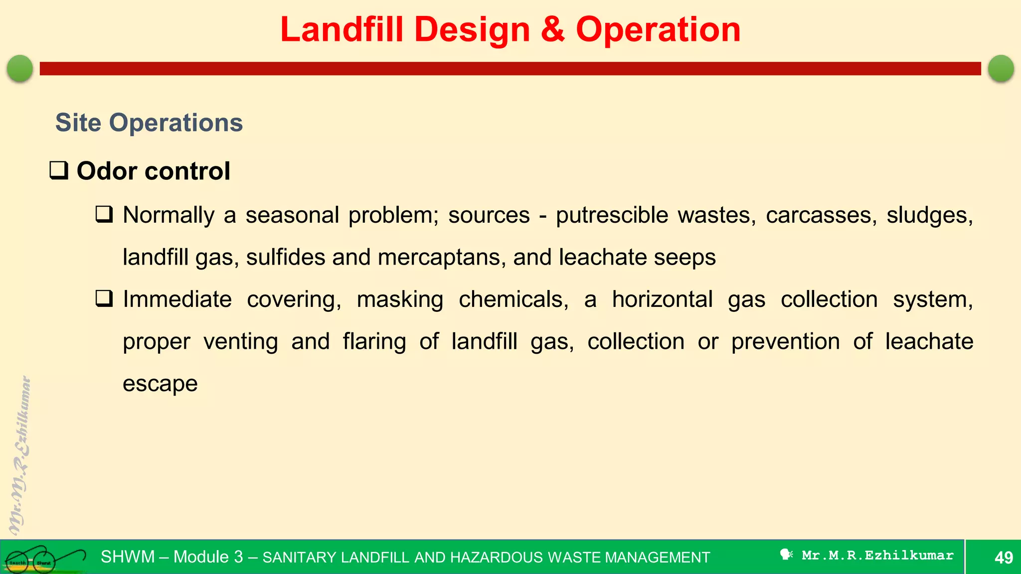 Preliminary design and operation of sanitary landfill | PDF