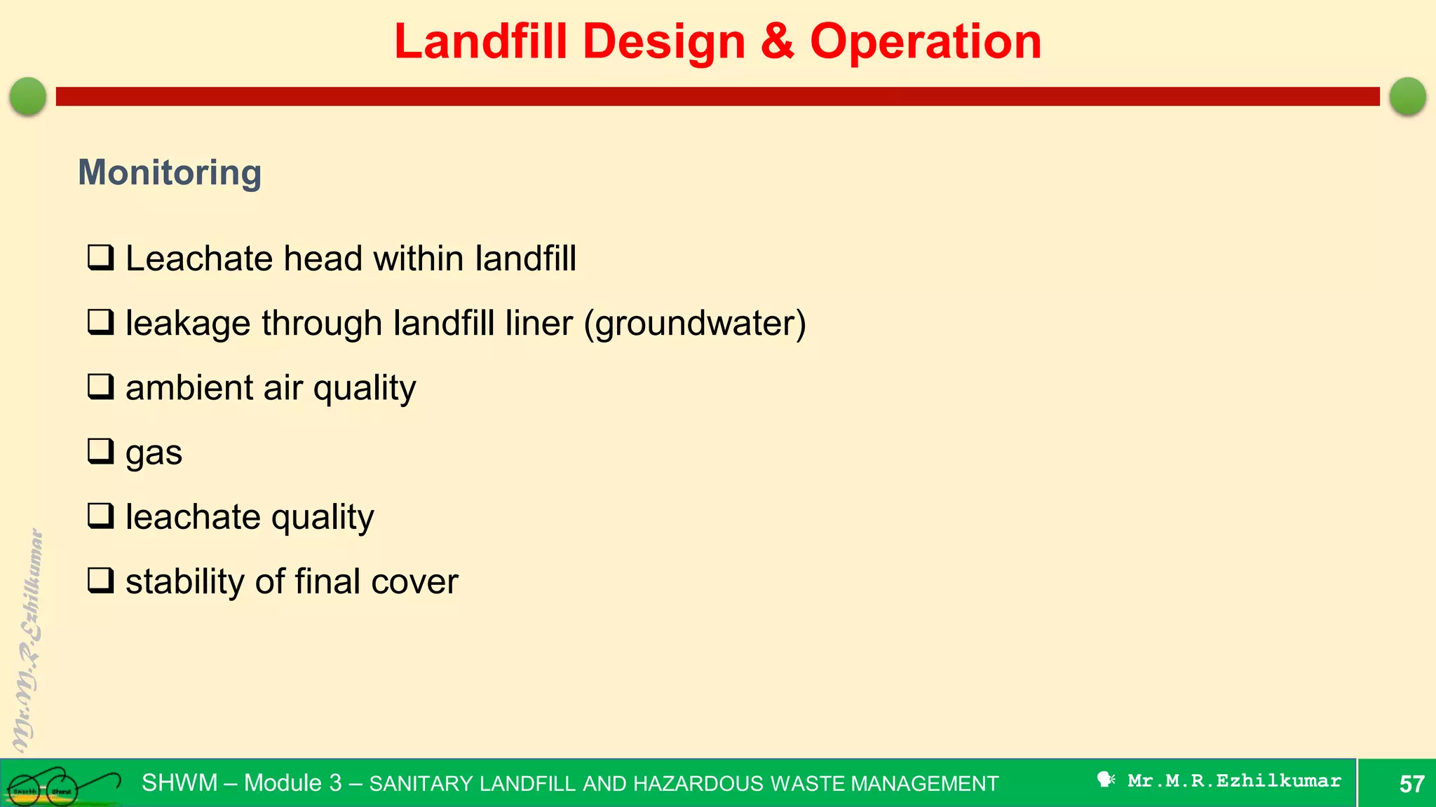 Preliminary design and operation of sanitary landfill | PDF