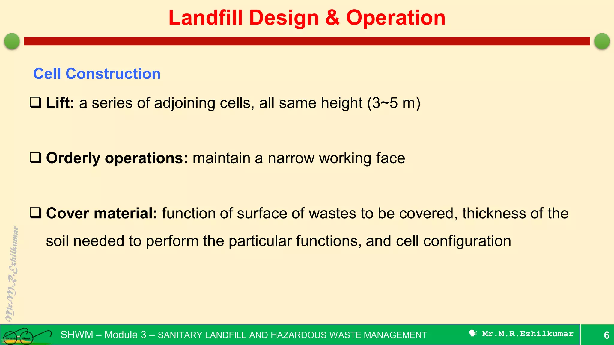 Preliminary design and operation of sanitary landfill | PDF