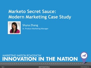 Page 1 © 2014 Marketo, Inc.#MKTGNATION14
Marketo Secret Sauce:
Modern Marketing Case Study
Shyna Zhang
Sr. Product Marketing Manager
 