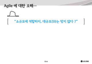 Agile 에 대한 오해…

“소규모에 적합하지, 대규모(SI)는 맞지 않다 ?”

12/40

 