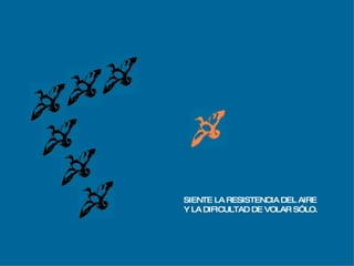 SIENTE LA RESISTENCIA DEL AIRE Y LA DIFICULTAD DE VOLAR SÓLO. 