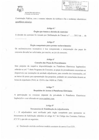 Cuncurso Público para a Concessão de Licença Municipal de Uso Privativo para Implantação de Quiosques e Esplanadas Estivais - 2013