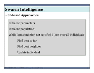 Swarm Intelligence
Initialize parameters
• SI-based Approaches
Initialize parameters
Initialize population
While (end condition not satisfied ) loop over all individuals
Find best so farFind best so far
Find best neighbor
Update individual
MUSES_SECRET: ORF-RE Project - © PAMI Research Group – University of Waterloo 41/2241ECE493T8:2008-2009 - © PAMI Research Group – University of Waterloo
 