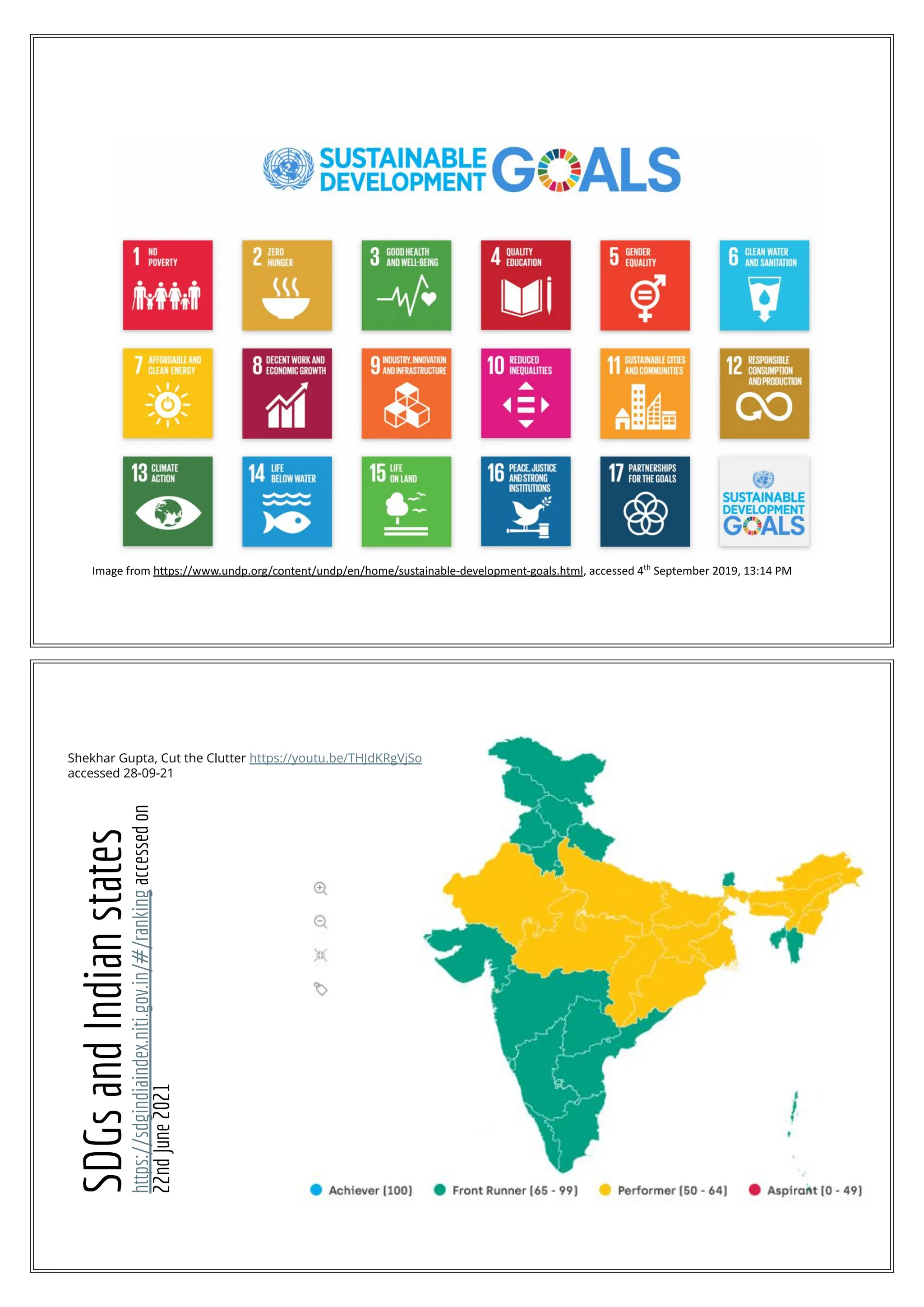 Image from https://www.undp.org/content/undp/en/home/sustainable-development-goals.html, accessed 4th
September 2019, 13:14 PM
SDGs
and
Indian
states
https://sdgindiaindex.niti.gov.in/#/ranking
accessed
on
22nd
June
2021
Shekhar Gupta, Cut the Clutter https://youtu.be/THJdKRgVjSo
accessed 28-09-21
 