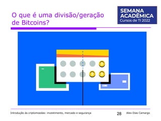 28
O que é uma divisão/geração
de Bitcoins?
Introdução às criptomoedas: investimento, mercado e segurança Alex Dias Camargo
 