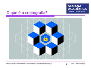 3
O que é a criptografia?
Introdução às criptomoedas: investimento, mercado e segurança Alex Dias Camargo
 