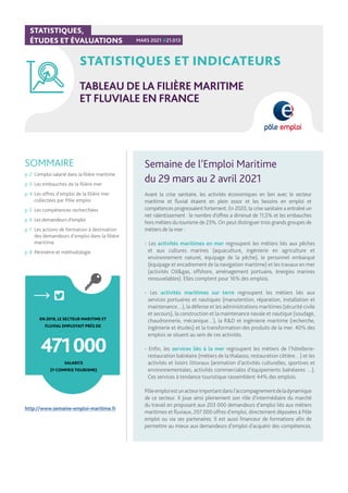 STATISTIQUES,
ÉTUDES ET ÉVALUATIONS MARS 2021 #21.013
STATISTIQUES ET INDICATEURS
TABLEAU DE LA FILIÈRE MARITIME
ET FLUVIA...