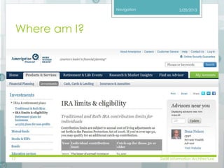 Navigation 
Where am I? 
2/20/2013 
17 SI658 Information Architecture 
 
