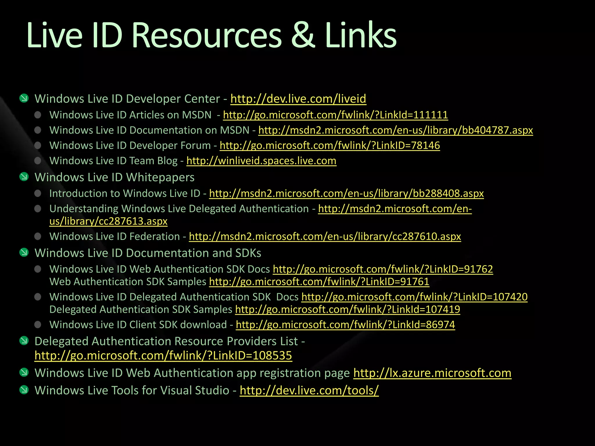 Identity Services Drilldown - TechEd NA 2009