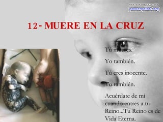 12- MUERE EN LA CRUZ Tú mueres. Yo también. Tú eres inocente. Yo también. Acuérdate de mí cuando entres a tu  Reino...Tu Reino es de Vida Eterna. 