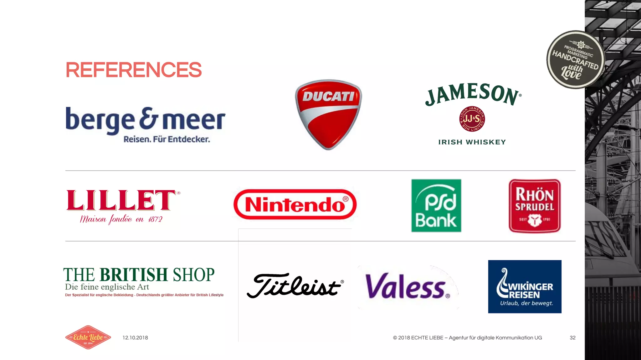 REFERENCES
12.10.2018 © 2018 ECHTE LIEBE – Agentur für digitale Kommunikation UG 32
 