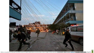 Apresentação elaborada pela Professora FERNANDA BRUM LOPES - GeografiaMédicos e civis palestinos correndo para se esconderem durante um ataque israelense sobre uma escola da ONU, em 2010. A imagem foi feita em Beit Lahia, no norte da Faixa de Gaza.-Texto de Diego VieiraAdministração Imagens Históricas
 