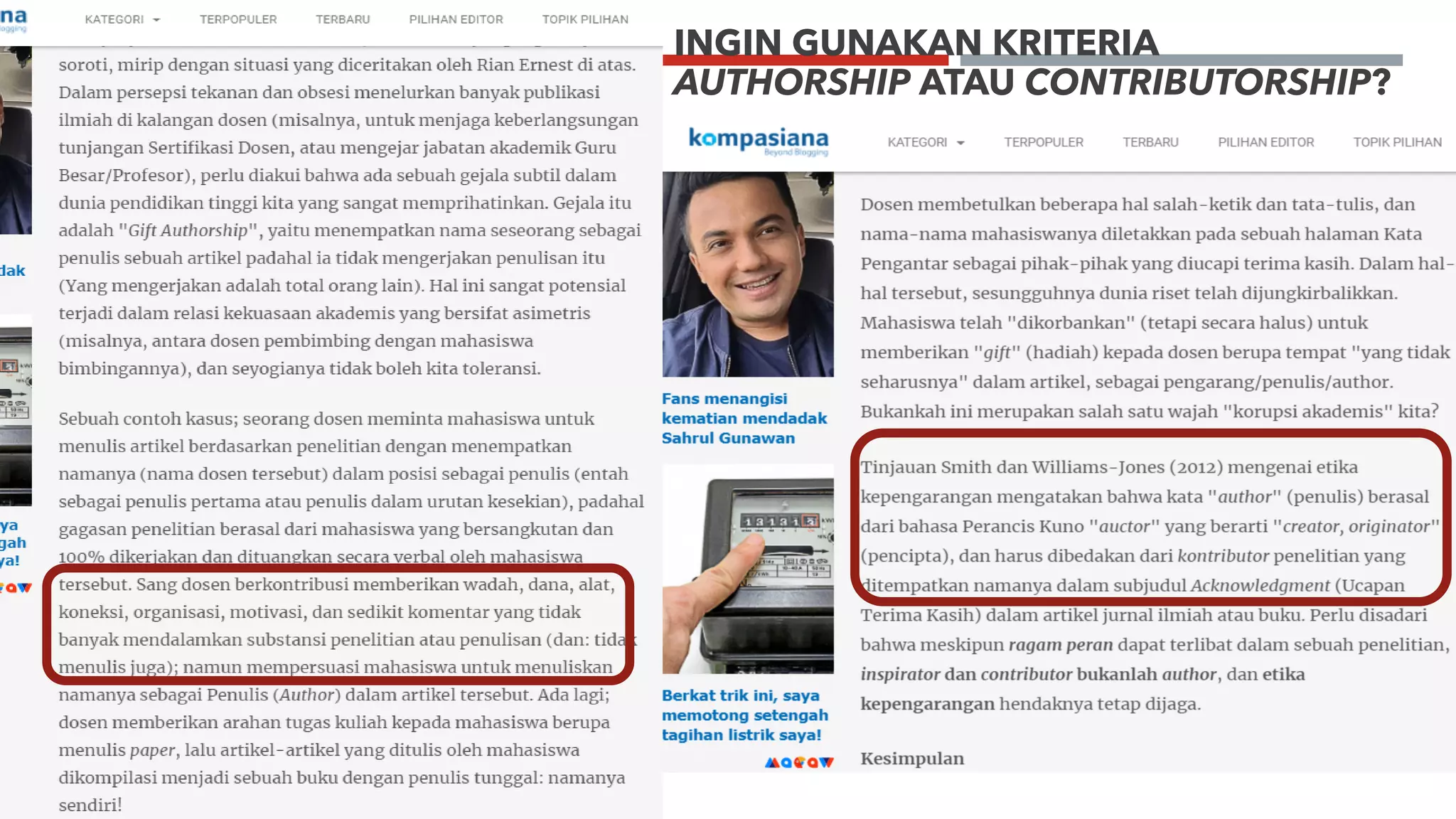 INGIN GUNAKAN KRITERIA
AUTHORSHIP ATAU CONTRIBUTORSHIP?
 