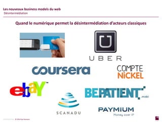 42
page
42
page
CONFIDENTIAL © 2014 Sia Partners
Les nouveaux business models du web
Désintermédiation
Quand le numérique permet la désintermédiation d’acteurs classiques
 