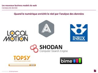 47
page
47
page
CONFIDENTIAL © 2014 Sia Partners
Les nouveaux business models du web
L’analyse de donnée
Quand le numérique enrichit le réel par l’analyse des données
 