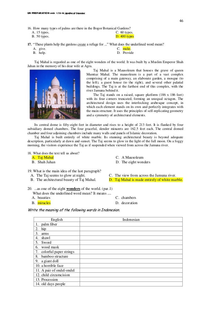 Siap Un Bahasa Ingrris Smp 2014 Smtr 1 With Keys Revised