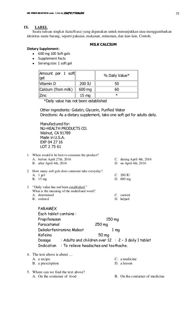 Siap UN bahasa ingrris smp 2014 smtr 1 without keys, Revised