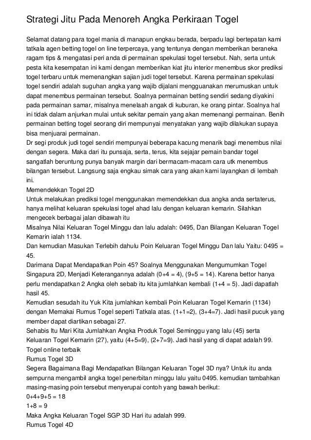 Strategi Jitu Pada Menoreh Angka Perkiraan Togel