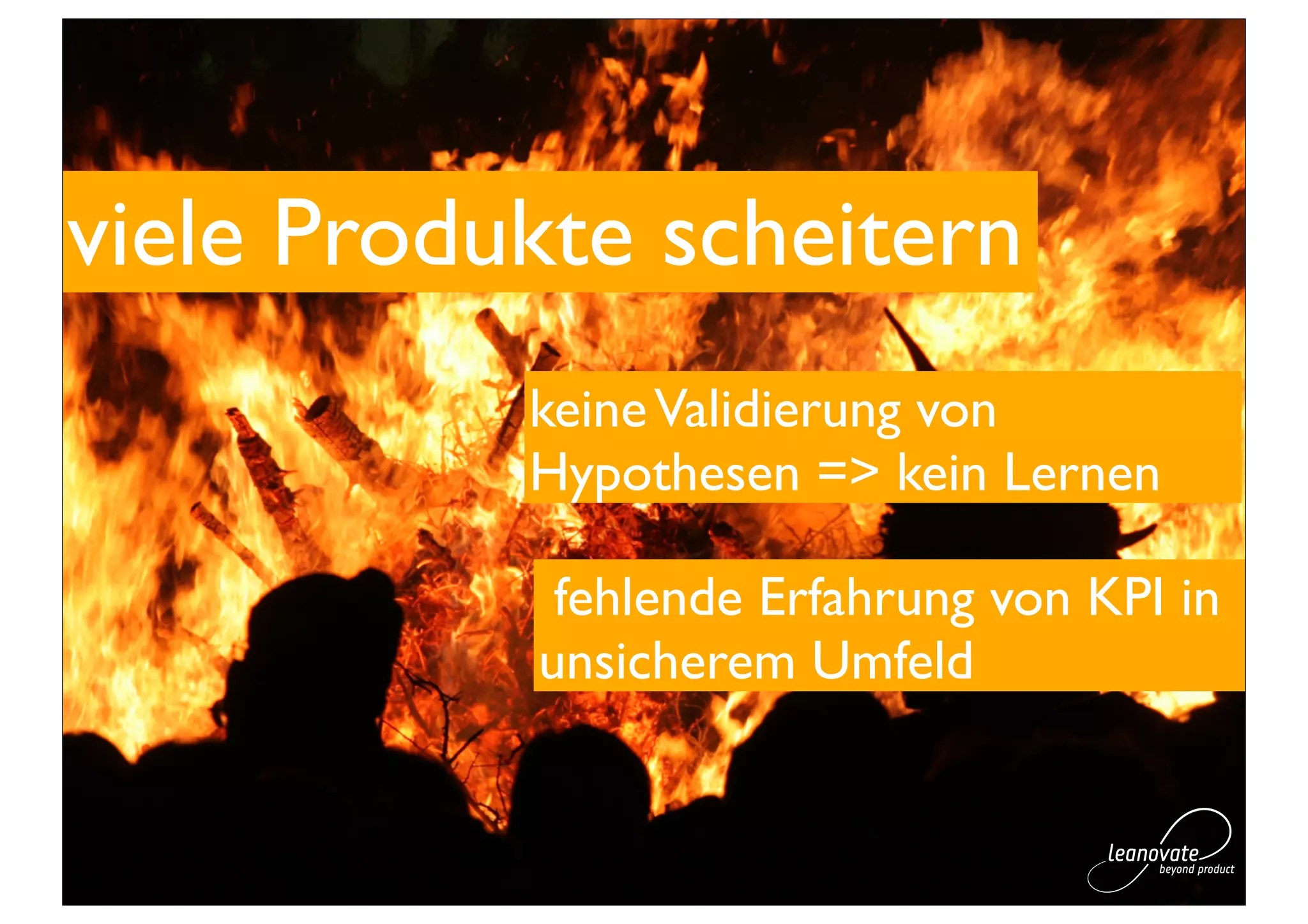 viele Produkte scheitern
           keine Validierung von
           Hypothesen => kein Lernen

            fehlende Erfahrung von KPI in
           unsicherem Umfeld
 