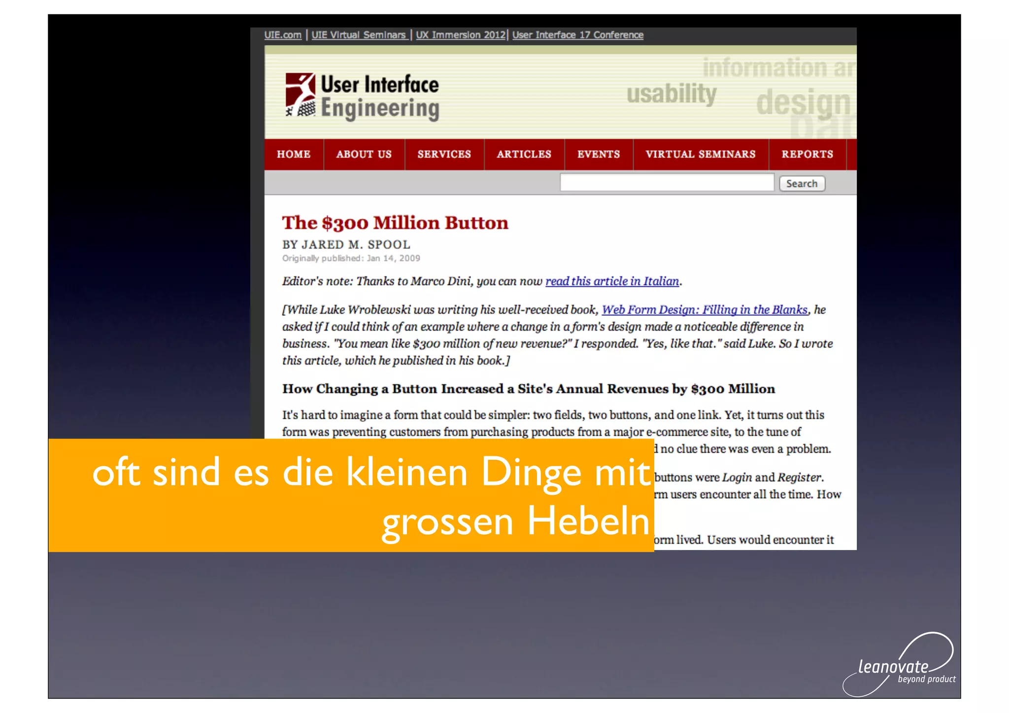 oft sind es die kleinen Dinge mit
                  grossen Hebeln
 