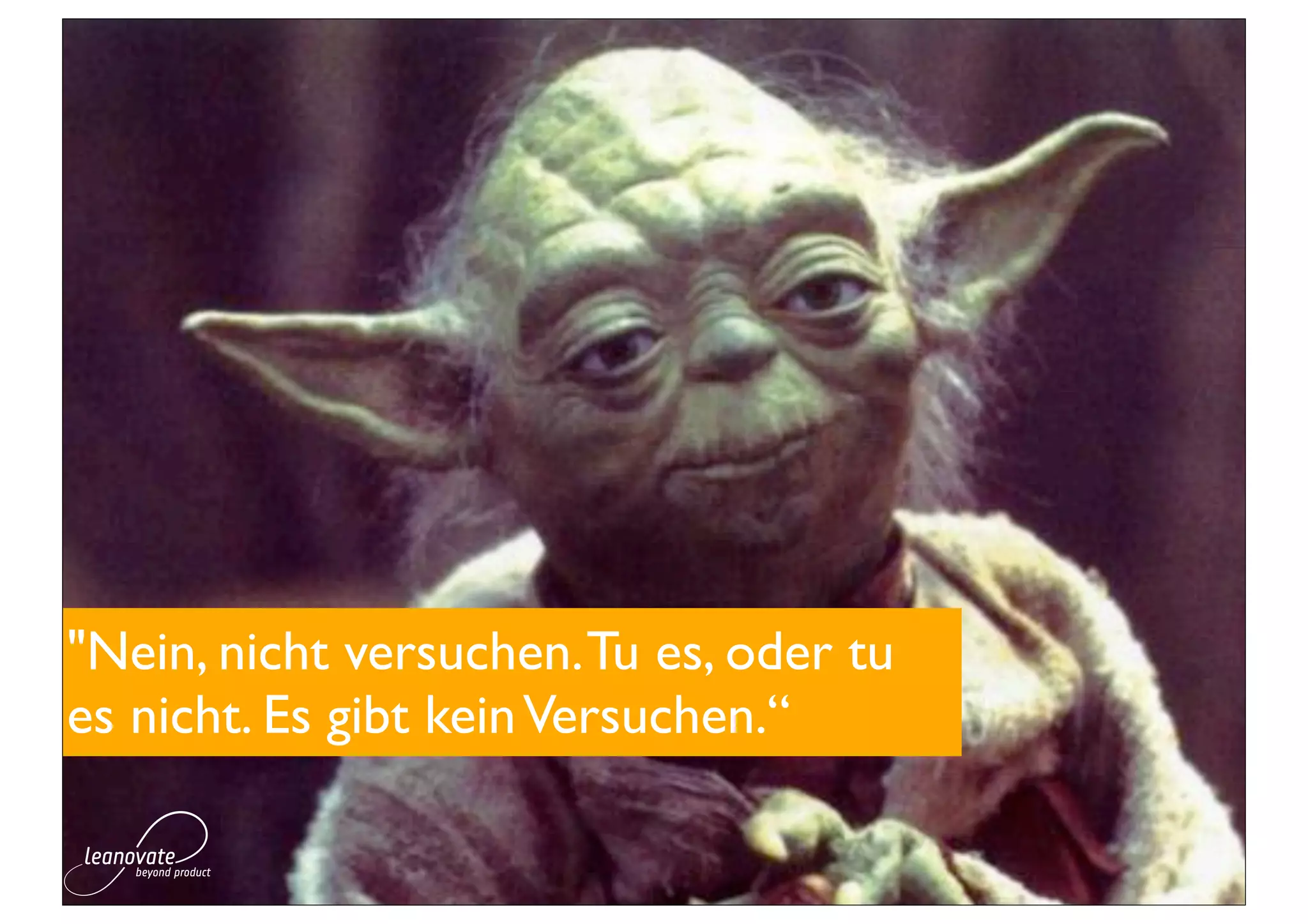 "Nein, nicht versuchen. Tu es, oder tu
es nicht. Es gibt kein Versuchen.“
 