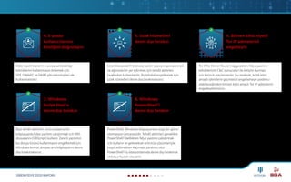 SİBER FİDYE 2020 RAPORU
4. E-posta
kullanıcılarının
kimliğini doğrulayın
7. Windows
Script Host'u
devre dışı bırakın
5. Uzak hizmetleri
devre dışı bırakın
8. Windows
PowerShell'i
devre dışı bırakın
6. Bilinen kötü niyetli
Tor IP adreslerini
engelleyin
Kötü niyetli kişilerin e-posta sahtekârlığı
tekniklerini kullanmasını önlemek için
SPF, DMARC ve DKIM gibi teknolojileri de
kullanmalısınız.
Bazı tehdit aktörleri, virüs bulaşmış bir
bilgisayarda fidye yazılımı çalıştırmak için VBS
dosyalarını (VBScript) kullanır. Zararlı yazılımın
bu dosya türünü kullanmasını engellemek için
Windows komut dosyası ana bilgisayarını devre
dışı bırakmalısınız.
Uzak Masaüstü Protokolü, saldırı yüzeyini genişletmek
ve ağınızda bir yer edinmek için tehdit aktörleri
tarafından kullanılabilir. Bu tehdidi engellemek için
uzak hizmetleri devre dışı bırakmalısınız.
PowerShell, Windows bilgisayarlara özgü bir görev
otomasyon çerçevesidir. Tehdit aktörleri genellikle
PowerShell'i bellekten fidye yazılımı çalıştırmak
için kullanır ve geleneksel antivirüs çözümleriyle
tespit edilmekten kaçmaya yardımcı olur.
PowerShell'i iş istasyonlarında devre dışı bırakmak
oldukça faydalı olacaktır.
Tor (The Onion Router) ağ geçitleri, fidye yazılımı
tehditlerinin C&C sunucuları ile iletişim kurması
için birincil araçlardandır. Bu nedenle, kritik kötü
amaçlı işlemlerin geçmesini engellemeye yardımcı
olabileceğinden bilinen kötü amaçlı Tor IP adreslerini
engelleyebilirsiniz.
 